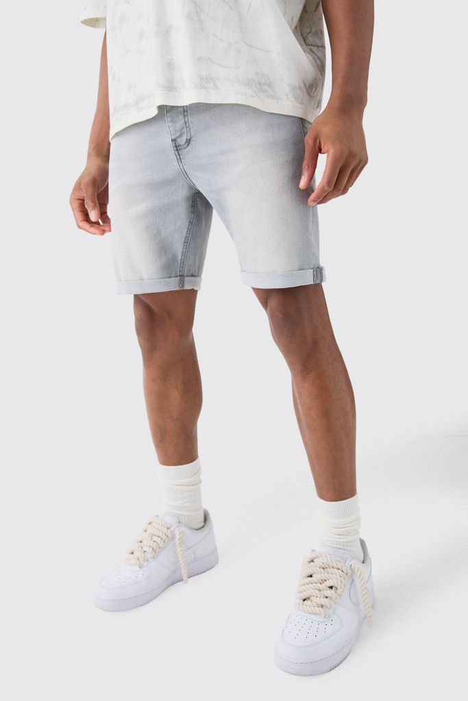 Men's Skinny Stretch Denim Shorts In Light Grey - 28, Grey