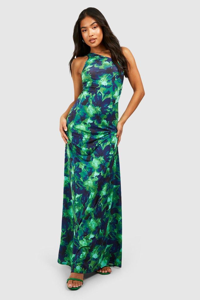 Womens Petite One Shoulder Strap Back Maxi Dress - Green - 4, Green