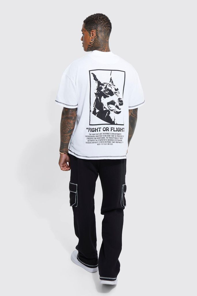 Men's Oversized Graphic Cargo T-Shirt Tracksuit - White - S, White