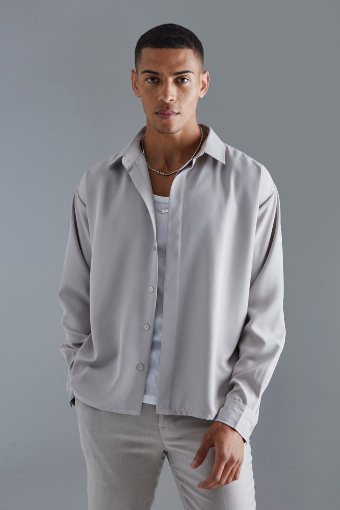 Men's Boxy Concealed Placket Soft Twill Shirt - Grey - S, Grey