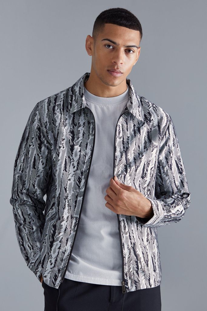 Men's Boxy Toggle Waist Jacquard Overshirt - Grey - S, Grey