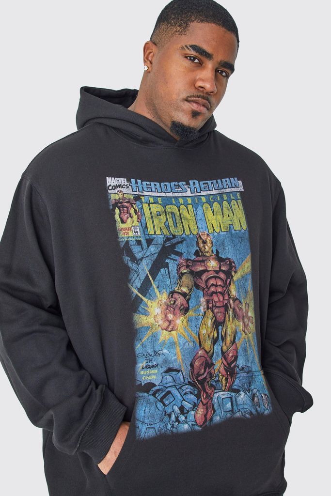 Men's Plus Iron Man Comic Oversized Hoodie - Black - Xxxl, Black