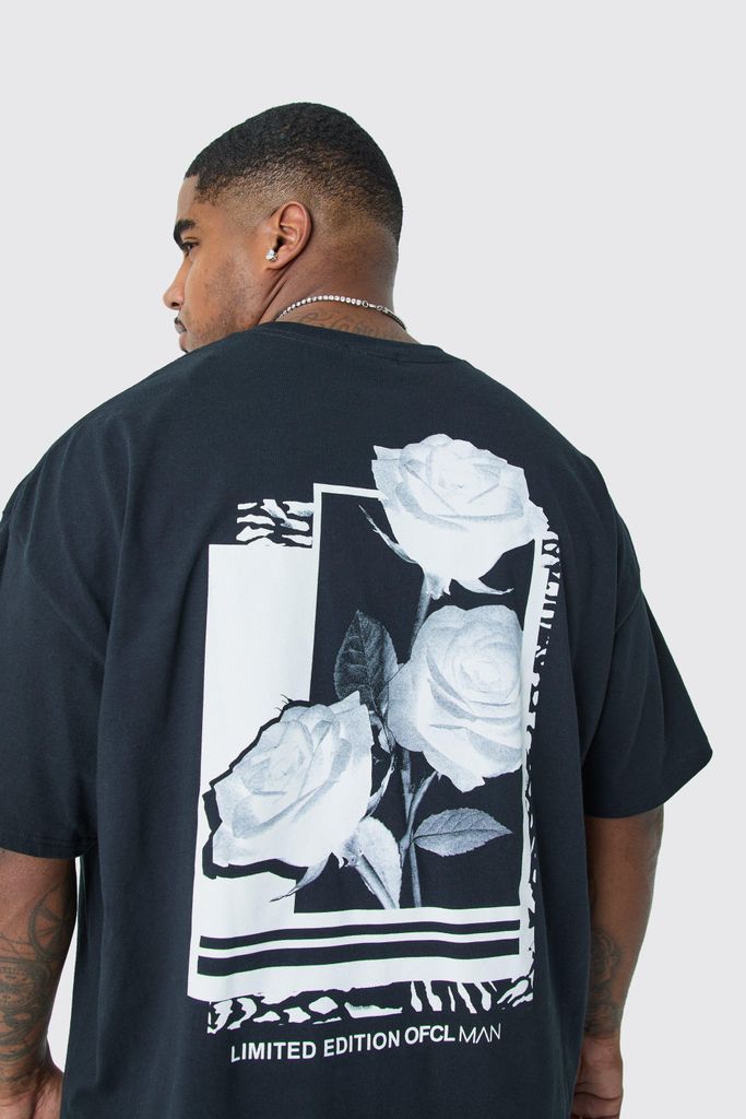 Men's Plus Rose Graphic T-Shirt - Black - Xxxl, Black