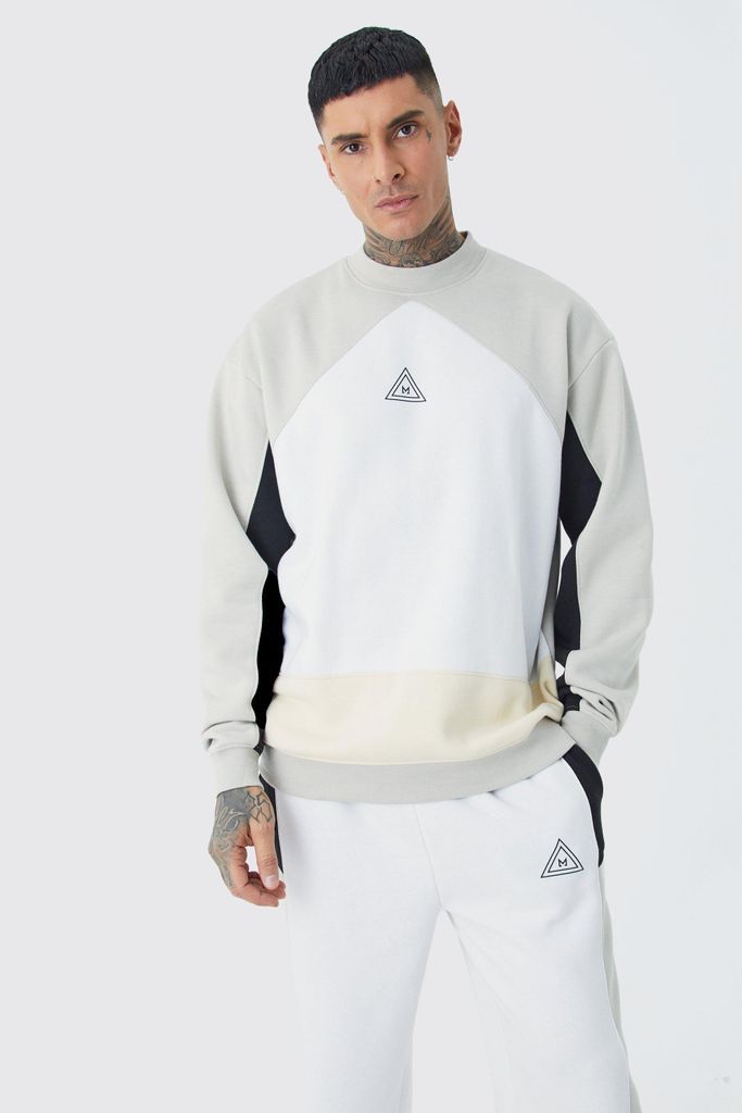 Men's Tall Oversized Colour Block Sweatshirt Tracksuit - White - S, White
