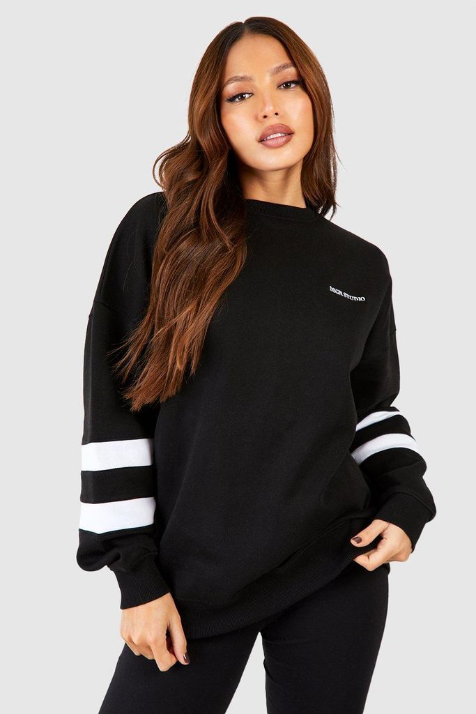 Womens Tall Dsgn Stripe Detail Embroidered Sweatshirt - Black - S, Black