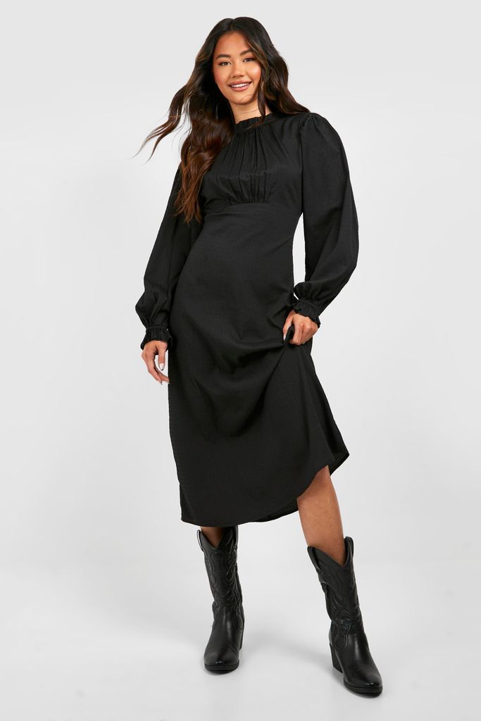 Womens Texured High Neck Midaxi Dress - Black - 8, Black