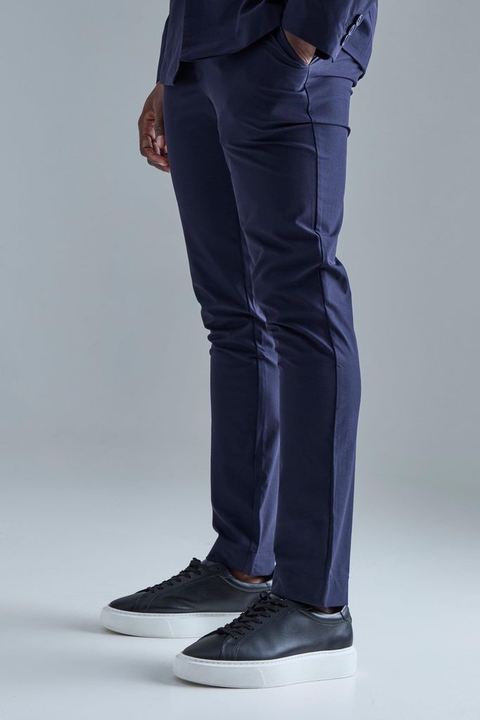 Men's Stretch Tailored Slim Fit Trousers - Navy - 28, Navy