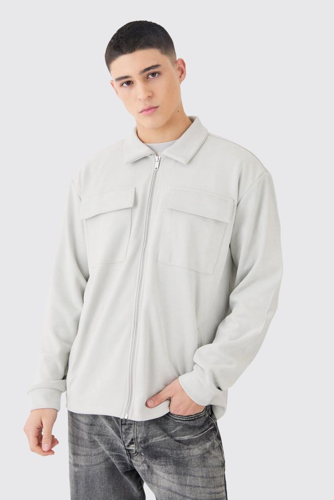 Men's Faux Suede Zip Smart Overshirt - Grey - S, Grey