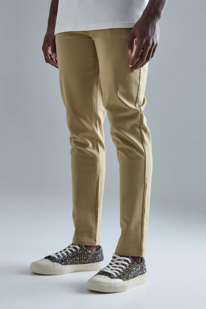 Men's Fixed Waist Slim Fit Technical Stretch Trouser - Beige - 28, Beige