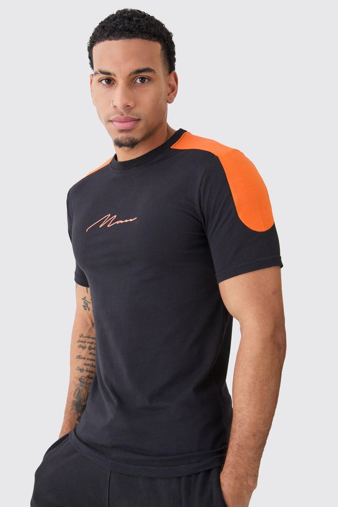 Men's Muscle Fit Man Colour Block T-Shirt - Black - S, Black