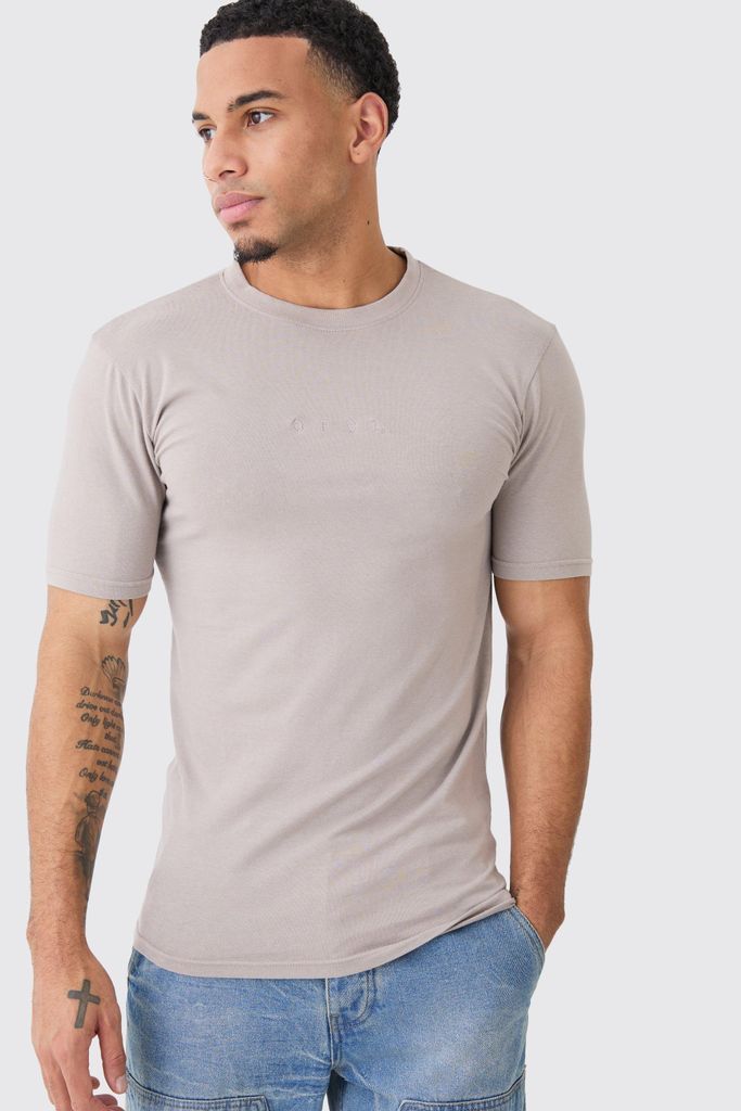 Men's Muscle Fit Ofcl Washed Crew Neck T-Shirt - Beige - S, Beige
