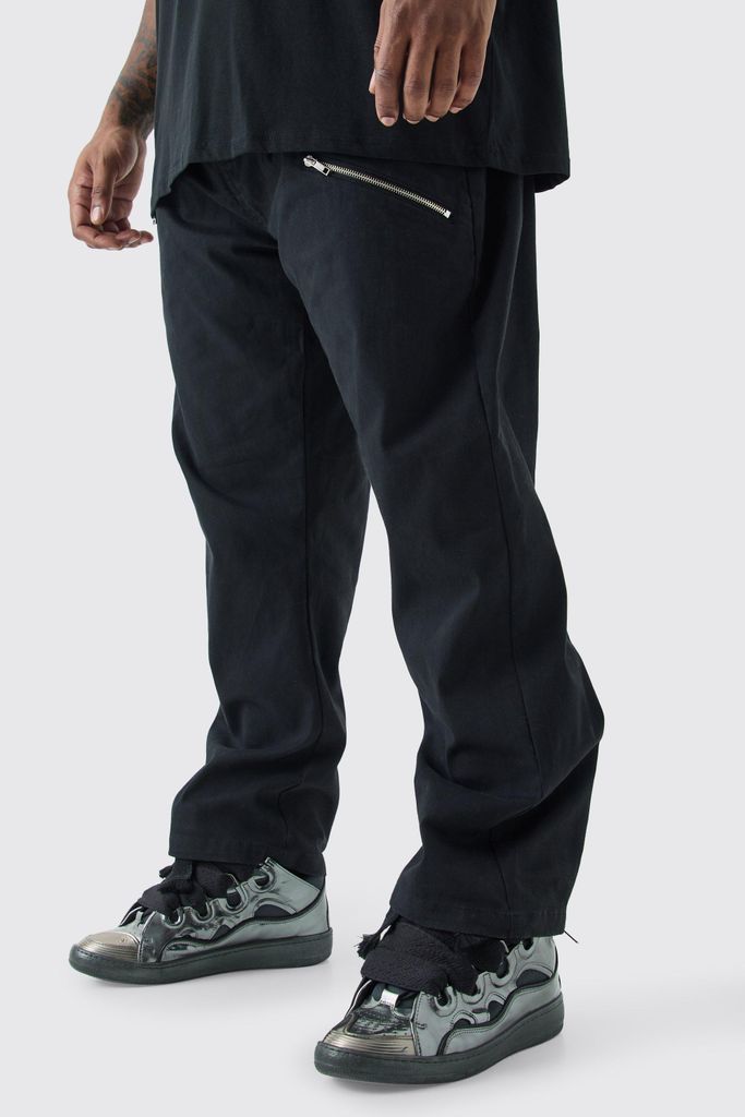 Men's Plus Fixed Waist Straight Leg Twill Zip Gusset Trouser - Black - 38, Black