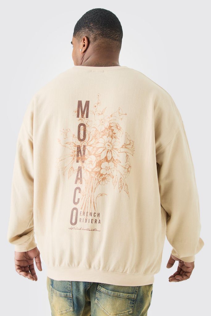 Men's Plus Monaco Back Print Sweatshirt - Beige - Xxxl, Beige