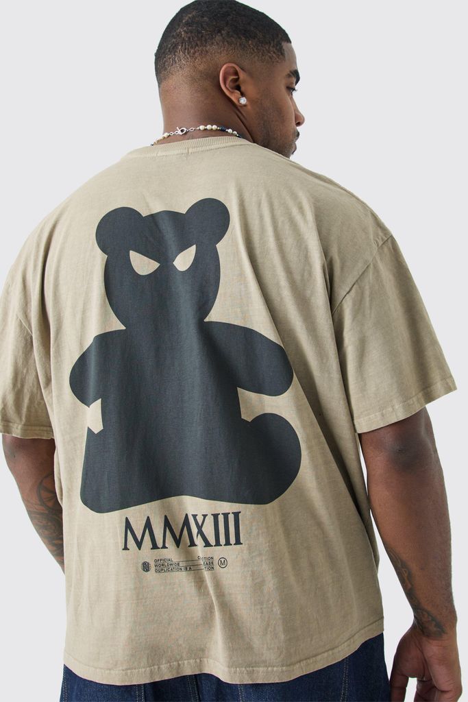 Men's Plus Oversized Overdyed Teddy Graphic T-Shirt - Beige - Xxxl, Beige