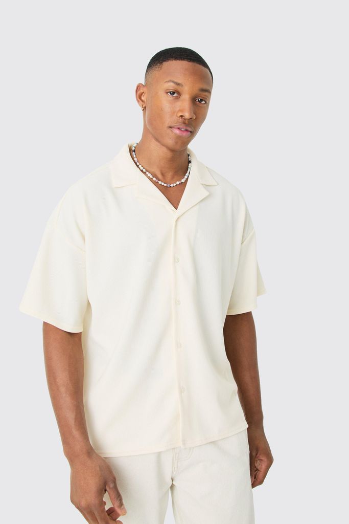 Men's Short Sleeve Ribbed Boxy Shirt - Cream - S, Cream