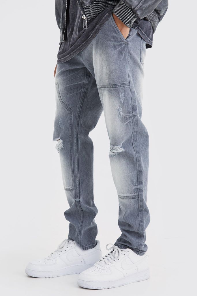 Men's Slim Rigid Carpenter Ripped Jeans - Grey - 28R, Grey