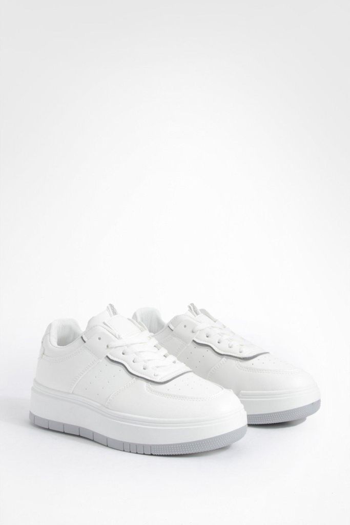 Womens Chunky Sole Trainers - White - 3, White