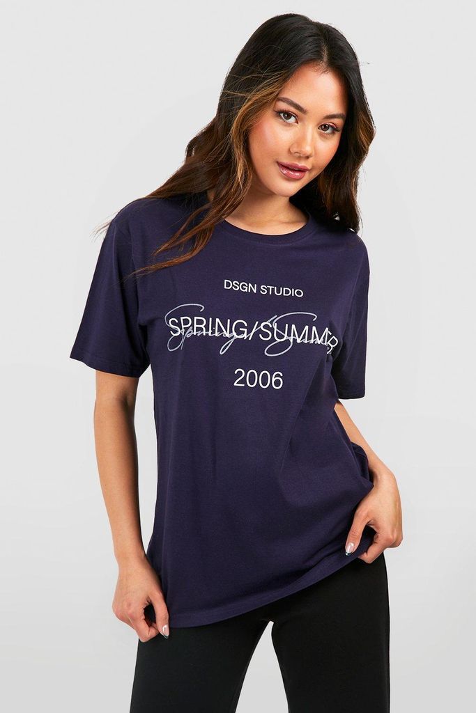 Womens Dsgn Studio Pocket Print Oversized T-Shirt - Navy - S, Navy