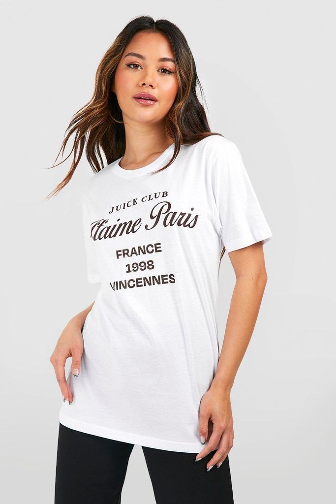 Womens J'Taime Paris Slogan Oversized T-Shirt - White - S, White