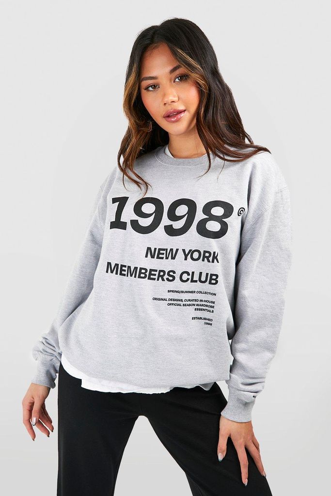 Womens New York Members Club Slogan Oversized Sweatshirt - Grey - S, Grey