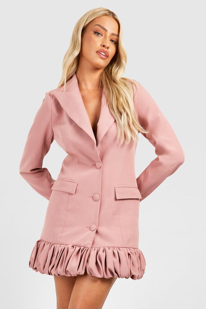 Womens Ruffle Hem Tailored Blazer Dress - Pink - 6, Pink