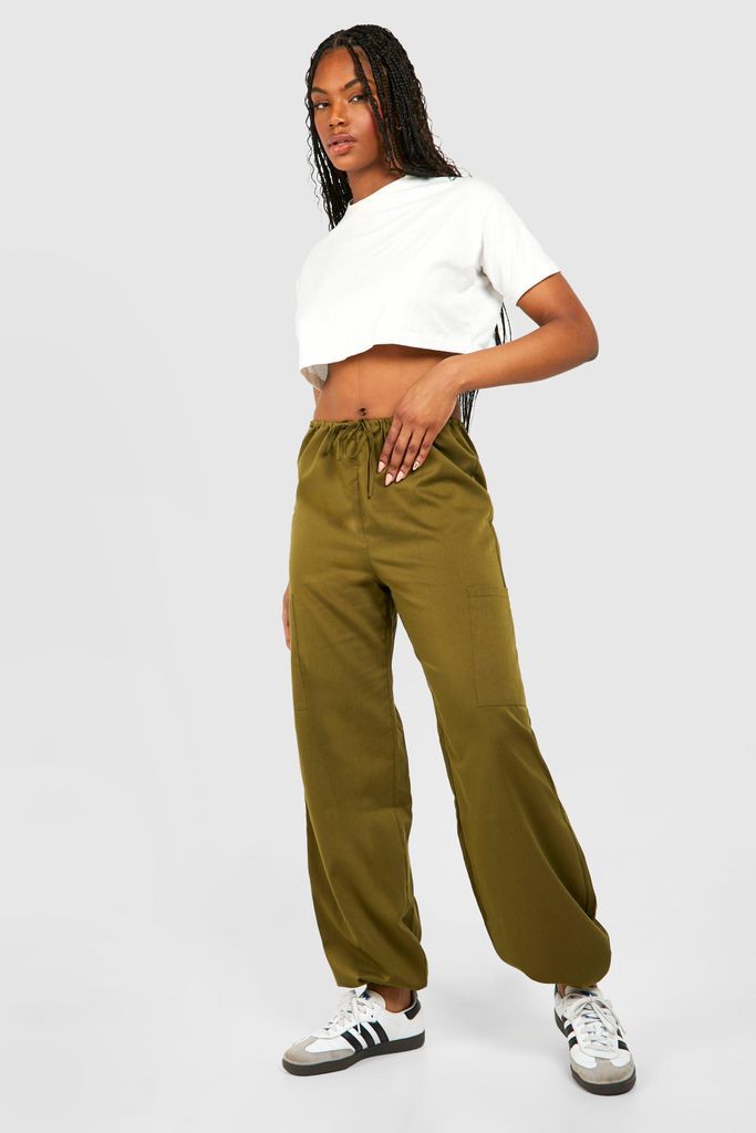 Womens Tall Woven Pocket Detail Cuffed Cargo Trousers - Green - 8, Green