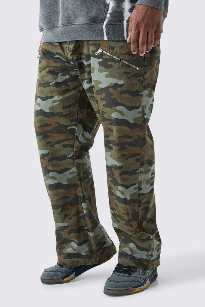 Men's Plus Fixed Waist Straight Leg Twill Camo Zip Gusset Trouser - Multi - 38, Multi