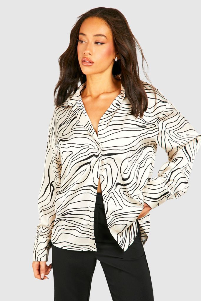 Womens Abstract Printed Oversized Shirt - White - 6, White