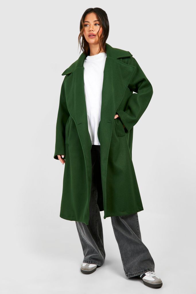 Womens Dropped Shoulder Oversized Midaxi Wool Look Coat - Green - 8, Green