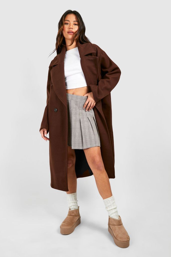 Womens Dropped Shoulder Oversized Midaxi Wool Look Coat - Brown - 8, Brown