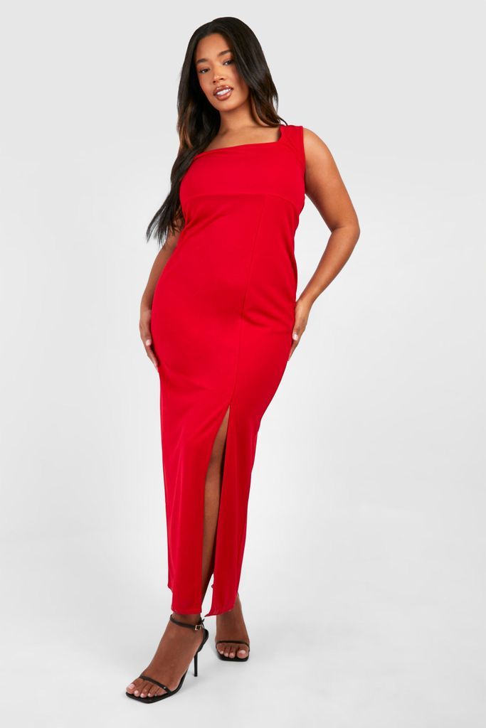 Womens Plus Square Neck Split Maxi Dress - Red - 16, Red