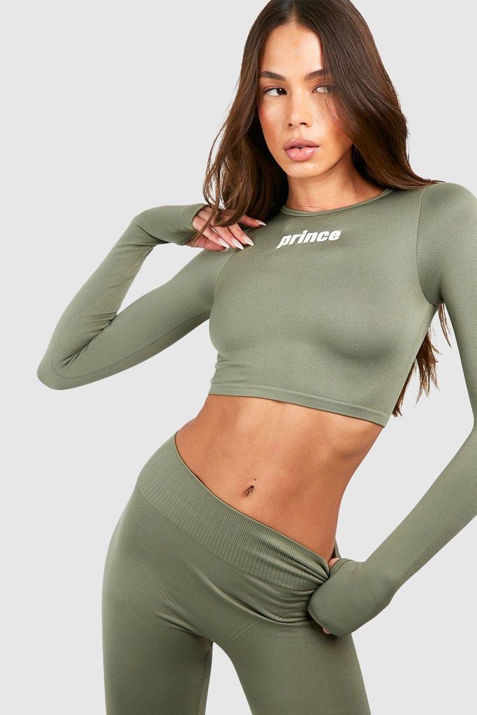 Womens Prince Seamless Long Sleeve Active Top With Thumbholes - Green - S, Green