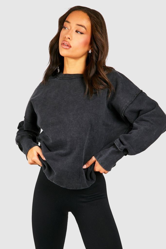 Womens Washed Seam Detail Oversized Sweatshirt - Grey - S, Grey