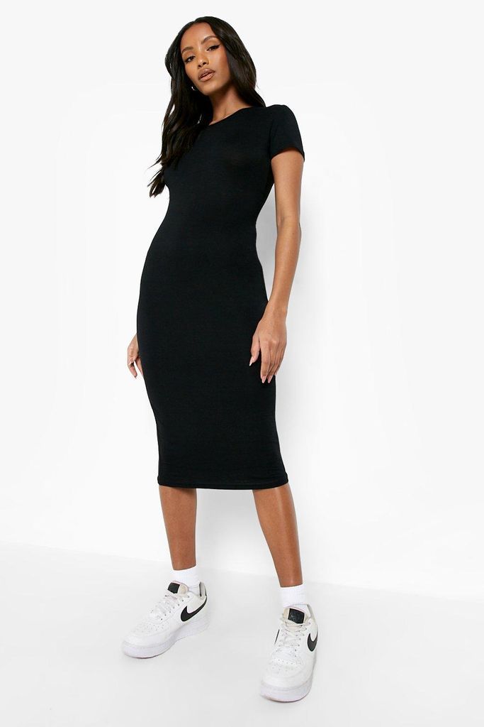 Womens Petite Basic Cap Sleeve Midi Dress - Black - 6, Black
