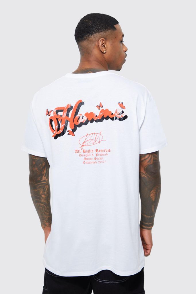 Men's Oversized Vinyl Finish Homme Graphic T-Shirt - White - L, White