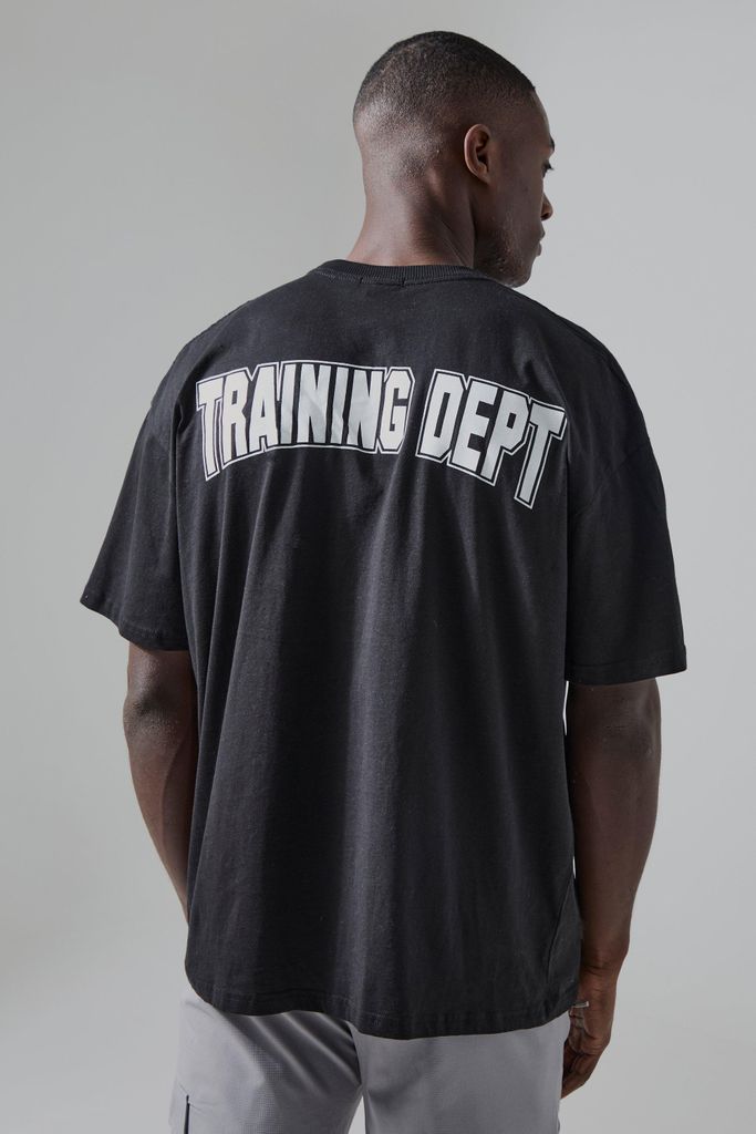 Men's Active Training Dept Curved Print Oversized Tshirt - Black - S, Black