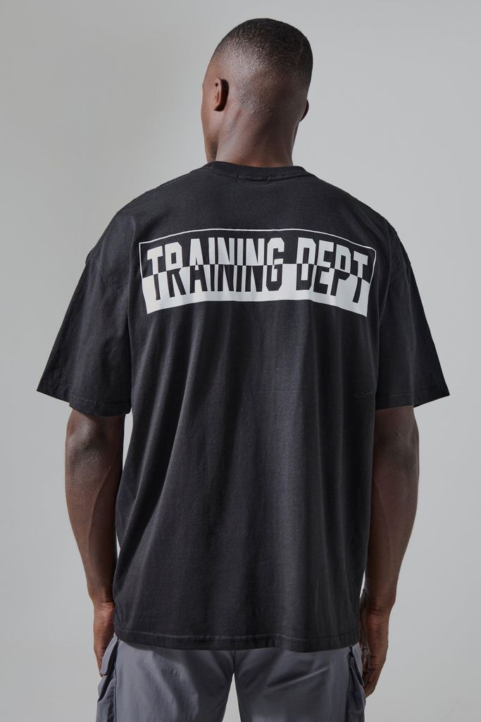 Men's Active Training Dept Two Tone Print Oversized Tshirt - Black - L, Black