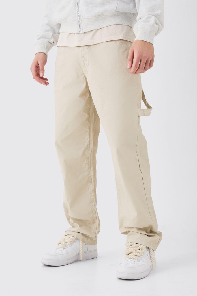 Men's Fixed Waist Washed Relaxed Fit Carpenter Trouser - Cream - 28, Cream