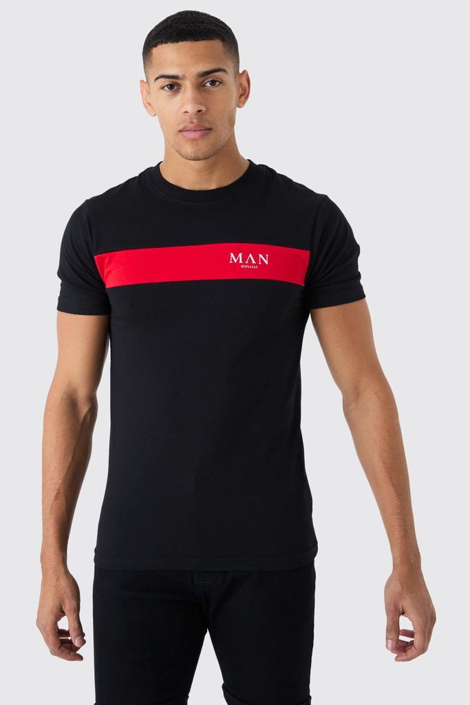 Men's Man Roman Muscle Fit Colour Block T-Shirt - Black - S, Black