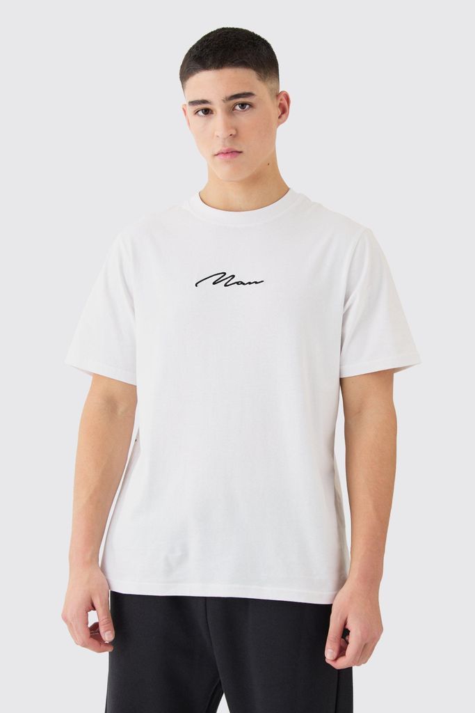 Men's Man Signature Embroidered T-Shirt - White - S, White