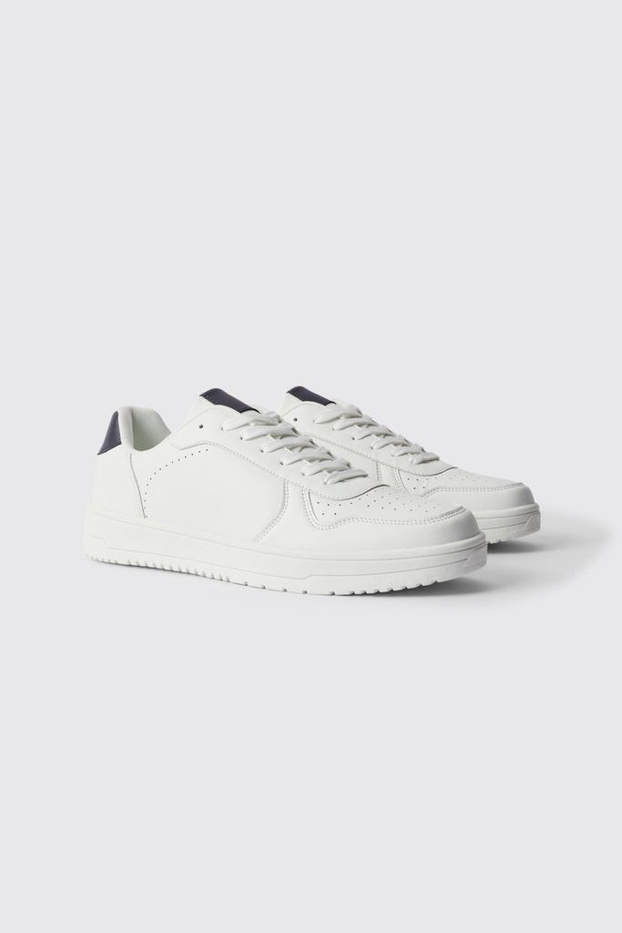 Men's Perforated Panelled Trainers - White - 7, White