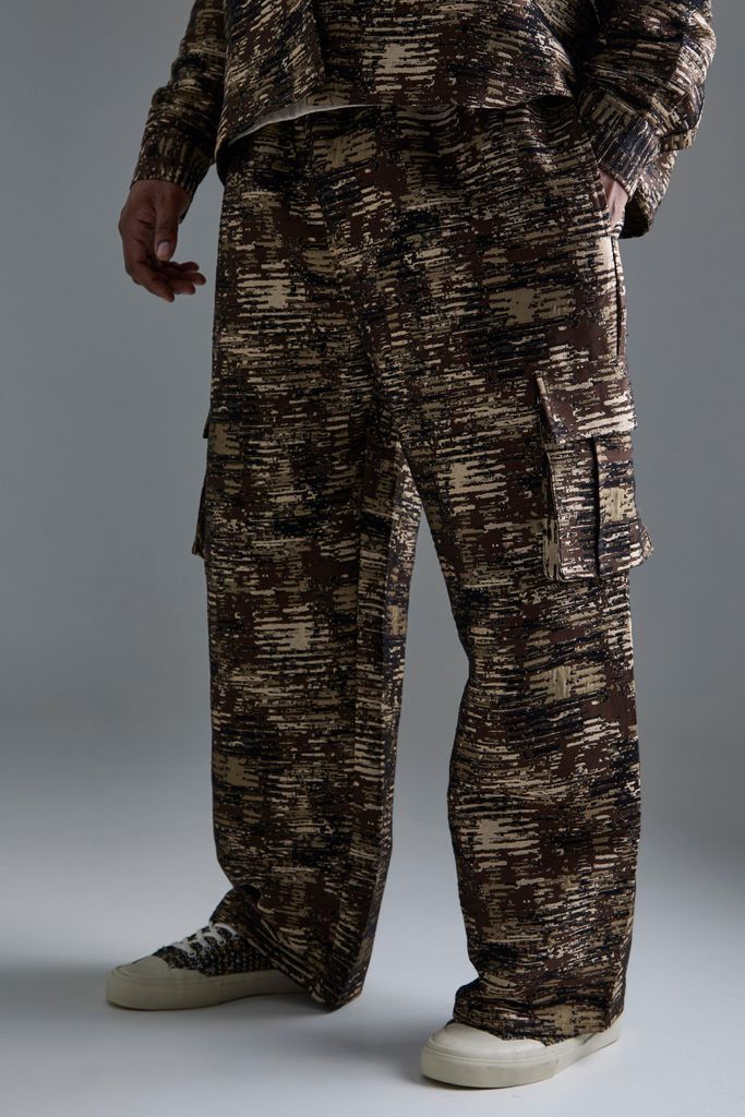 Men's Plus Textured Camo Relaxed Cargo Trouser - Beige - Xxxl, Beige