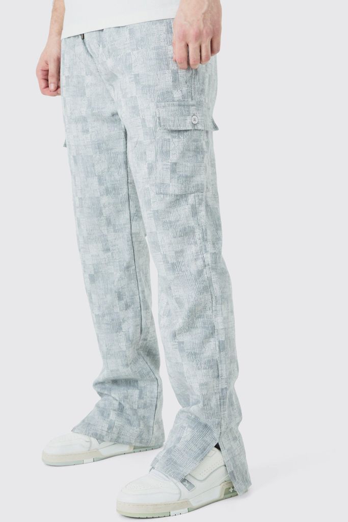 Men's Tall Elasticated Waist Split Hem Texture Cargo Trouser - Grey - S, Grey