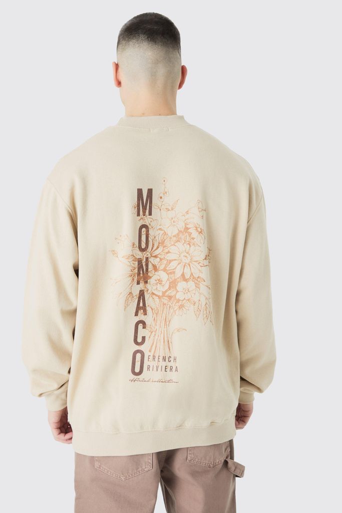 Men's Tall Monaco Back Print Extended Neck Sweatshirt - Beige - S, Beige