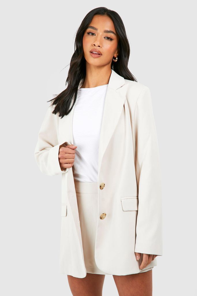 Womens Petite Single Breasted Relaxed Fit Tailored Blazer - Cream - 6, Cream