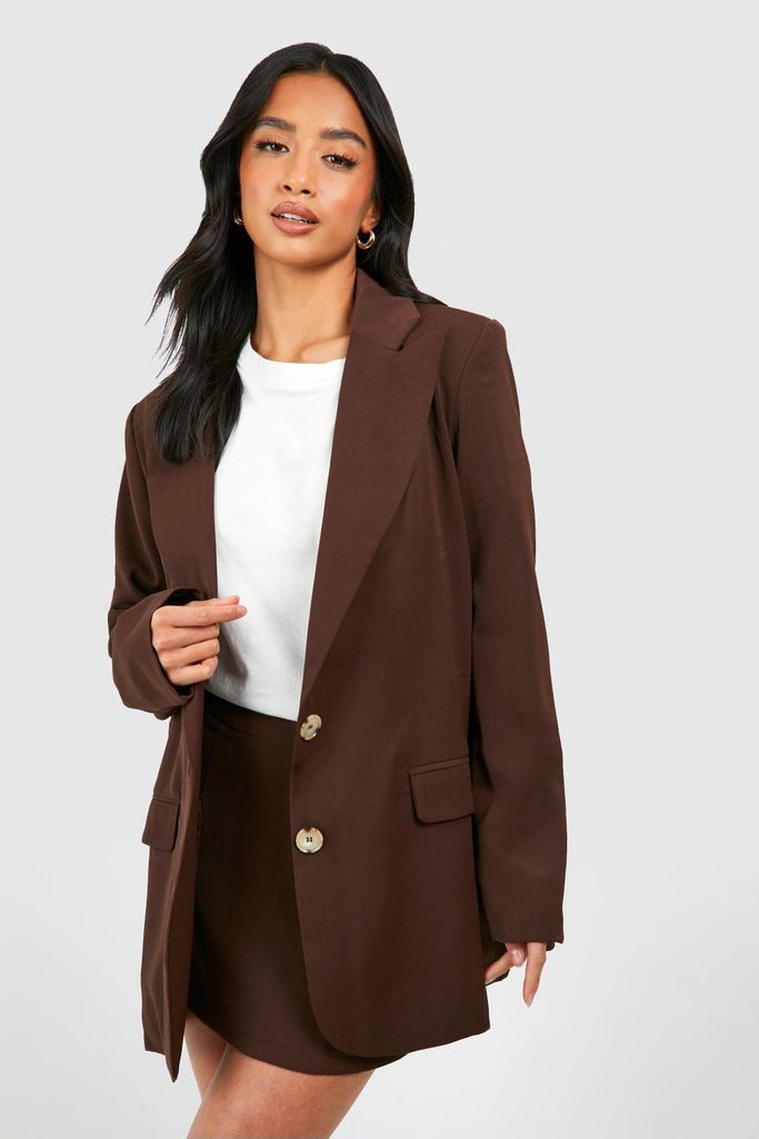 Womens Petite Single Breasted Relaxed Fit Tailored Blazer - Brown - 6, Brown