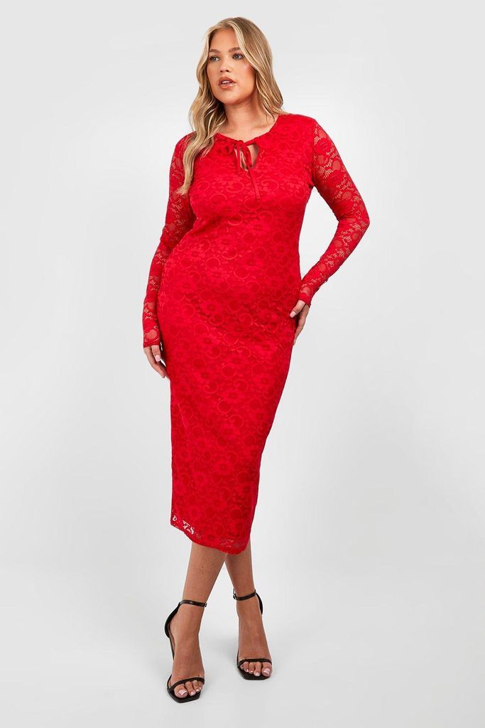 Womens Plus Lace Keyhole Midaxi Dress - Red - 20, Red