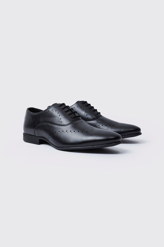 Men's Perforated Detail Smart Derby Shoes - Black - 8, Black