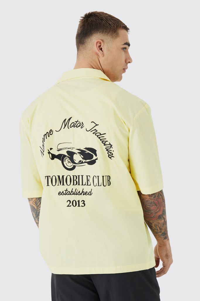 Men's Dropped Revere Poplin Automobile Club Shirt - Yellow - S, Yellow