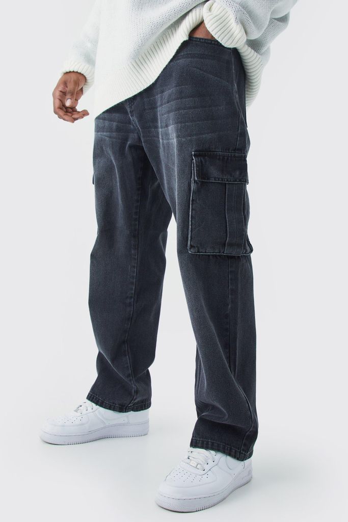 Men's Plus Straight Rigid Cargo Jeans - Black - 38, Black